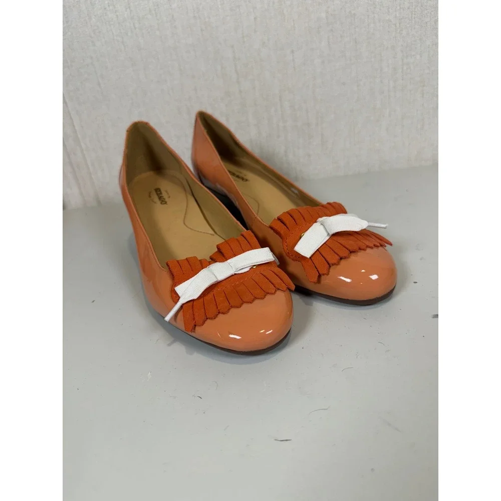 Sebago women shoes wedge heel pumps orange leather upper women sz 6b sample pair